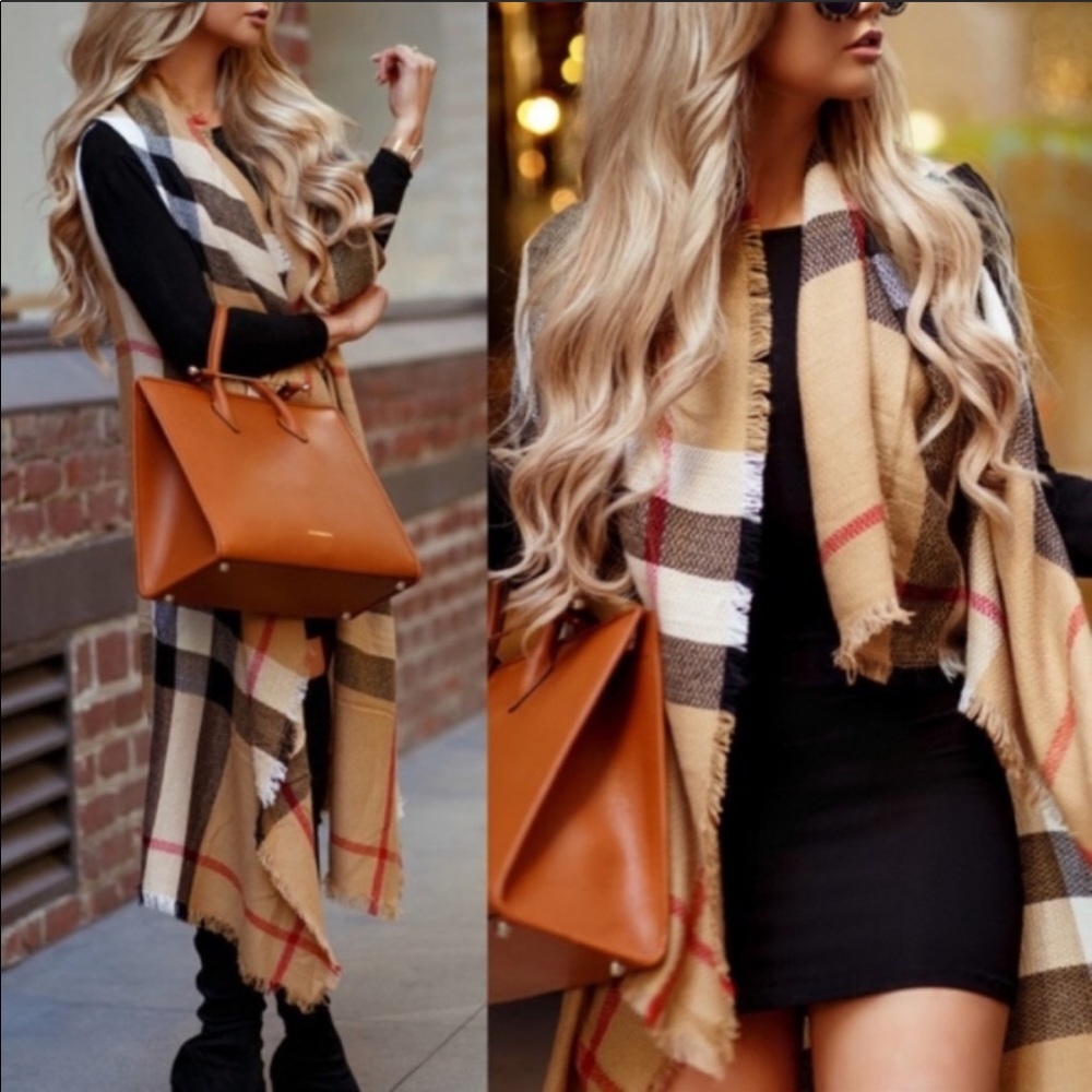 1 left! Camel Plaid Vest - Picture 3 of 4